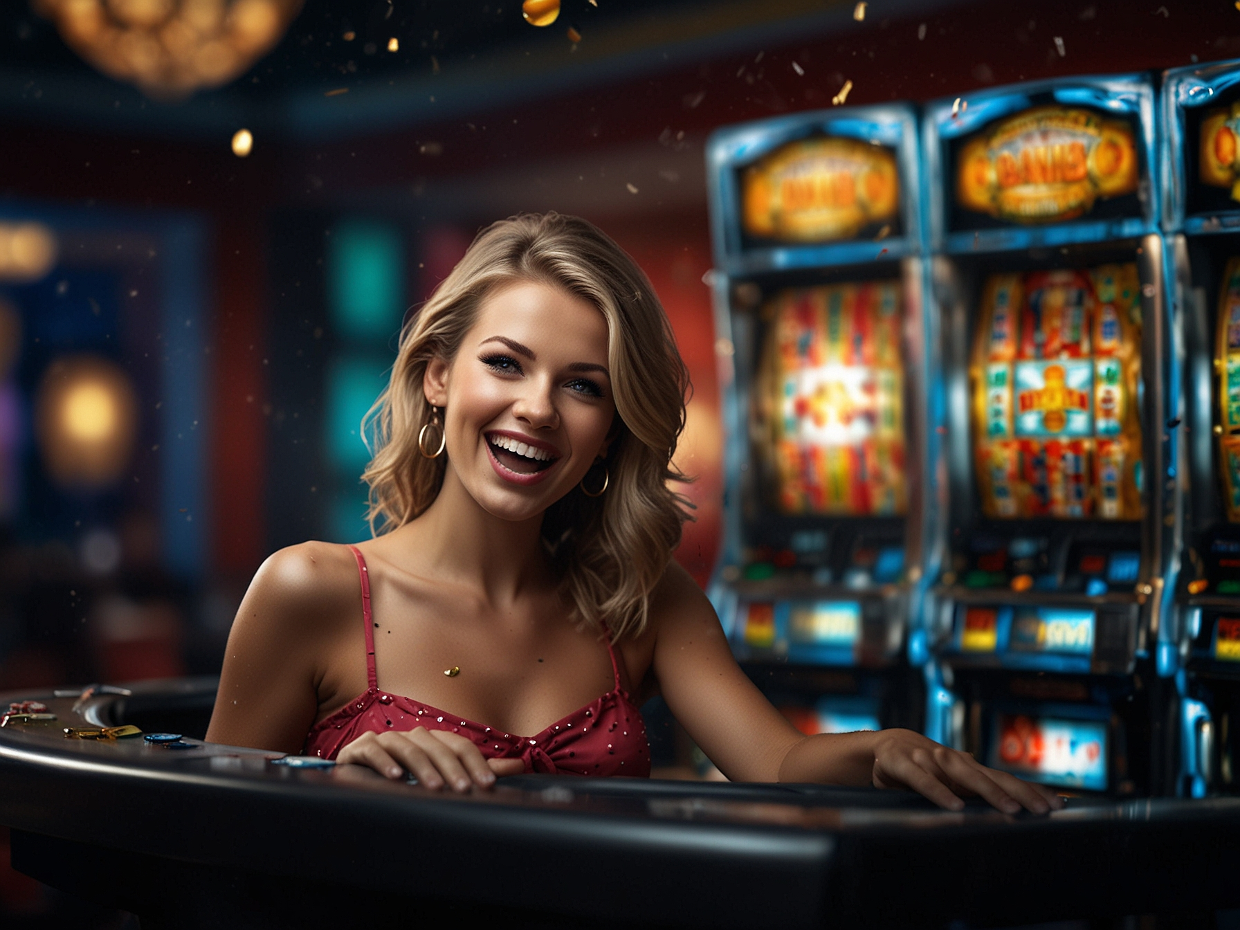 Gracz cieszący się wygraną przy automacie